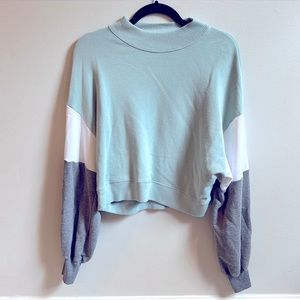 Hollister Cropped Color Block top, women’s size small, mint green and grey